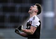 29 January 2022; Ceilum Docherty of Kilcoo celebrates at the final whistle of the AIB GAA Football All-Ireland Senior Club Championship Semi-Final match between St Finbarr's, Cork, and Kilcoo, Down, at MW Hire O'Moore Park in Portlaoise, Laois. Photo by Brendan Moran/Sportsfile