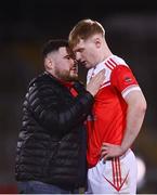 29 January 2022; Paul Carey of Pádraig Pearse's is consoled after the AIB GAA Football All-Ireland Senior Club Championship Semi-Final match between Pádraig Pearses, Roscommon, and Kilmacud Crokes, Dublin, at Kingspan Breffni in Cavan. Photo by David Fitzgerald/Sportsfile