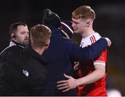 29 January 2022; Paul Carey of Pádraig Pearse's is consoled after the AIB GAA Football All-Ireland Senior Club Championship Semi-Final match between Pádraig Pearses, Roscommon, and Kilmacud Crokes, Dublin, at Kingspan Breffni in Cavan. Photo by David Fitzgerald/Sportsfile