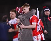 29 January 2022; Paul Carey of Pádraig Pearse's is consoled after the AIB GAA Football All-Ireland Senior Club Championship Semi-Final match between Pádraig Pearses, Roscommon, and Kilmacud Crokes, Dublin, at Kingspan Breffni in Cavan. Photo by David Fitzgerald/Sportsfile