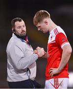 29 January 2022; Paul Carey of Pádraig Pearse's is consoled after the AIB GAA Football All-Ireland Senior Club Championship Semi-Final match between Pádraig Pearses, Roscommon, and Kilmacud Crokes, Dublin, at Kingspan Breffni in Cavan. Photo by David Fitzgerald/Sportsfile