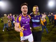 29 January 2022; Andrew McGowan of Kilmacud Crokes celebrates with supporter Dylan Paisley after the AIB GAA Football All-Ireland Senior Club Championship Semi-Final match between Pádraig Pearses, Roscommon, and Kilmacud Crokes, Dublin, at Kingspan Breffni in Cavan. Photo by David Fitzgerald/Sportsfile