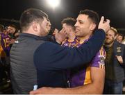 29 January 2022; Craig Dias of Kilmacud Crokes celebrates with supporter Cathal Thornton after the AIB GAA Football All-Ireland Senior Club Championship Semi-Final match between Pádraig Pearses, Roscommon, and Kilmacud Crokes, Dublin, at Kingspan Breffni in Cavan. Photo by Daire Brennan/Sportsfile