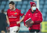 29 January 2022; Munster head coach Johann van Graan, right, and Jack O'Donoghue of Munster after the United Rugby Championship match between Zebre Parma and Munster at Stadio Sergio Lanfranchi in Parma, Italy. Photo by Roberto Bregani/Sportsfile