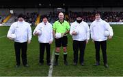 29 January 2022; Referee Kevin Phelan with his umpires before the 2021 currentaccount.ie All-Ireland Ladies Senior Club Football Championship Final match between Mourneabbey and Kilkerrin-Clonberne at St Brendan's Park in Birr, Offaly. Photo by Piaras Ó Mídheach/Sportsfile