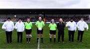 29 January 2022; Referee Kevin Phelan with his officials before the 2021 currentaccount.ie All-Ireland Ladies Senior Club Football Championship Final match between Mourneabbey and Kilkerrin-Clonberne at St Brendan's Park in Birr, Offaly. Photo by Piaras Ó Mídheach/Sportsfile