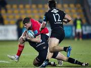 29 January 2022; Jack O'Donoghue of Munster is tackled by Erich Cronjè of Zebre during the United Rugby Championship match between Zebre Parma and Munster at Stadio Sergio Lanfranchi in Parma, Italy. Photo by Roberto Bregani/Sportsfile