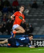 29 January 2022; Dublin goalkeeper Evan Comerford can only look back as Rian O'Neill shoots a 23rd minute goal for Armagh during the Allianz Football League Division 1 match between Dublin and Armagh at Croke Park in Dublin. Photo by Ray McManus/Sportsfile