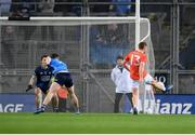 29 January 2022; Jason Duffy of Armagh scores his side's second goal past Dublin goalkeeper Evan Comerford during the Allianz Football League Division 1 match between Dublin and Armagh at Croke Park in Dublin. Photo by Stephen McCarthy/Sportsfile