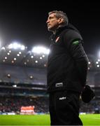 29 January 2022; Armagh manager Kieran McGeeney stands for the playing of the National Anthem before the Allianz Football League Division 1 match between Dublin and Armagh at Croke Park in Dublin. Photo by Stephen McCarthy/Sportsfile