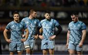 29 January 2022; Leinster players, from left, Scott Penny, Ross Molony, Harry Byrne and Peter Dooley react after their side's defeat in the United Rugby Championship match between Cardiff and Leinster at Cardiff Arms Park in Cardiff, Wales. Photo by Harry Murphy/Sportsfile