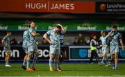 29 January 2022; Peter Dooley of Leinster and teammates react after their side's defeat in the United Rugby Championship match between Cardiff and Leinster at Cardiff Arms Park in Cardiff, Wales. Photo by Harry Murphy/Sportsfile