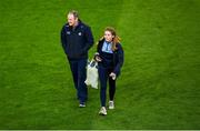 29 January 2022; Dublin manager Mattie Kenny and media manager Sinéad Finnegan before the Walsh Cup Final match between Dublin and Wexford at Croke Park in Dublin. Photo by Stephen McCarthy/Sportsfile