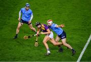 29 January 2022; Jack O'Connor of Wexford in action against Paddy Smyth, right, and Rian McBride of Dublin during the Walsh Cup Final match between Dublin and Wexford at Croke Park in Dublin. Photo by Stephen McCarthy/Sportsfile