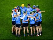 29 January 2022; Dublin players huddle before the Walsh Cup Final match between Dublin and Wexford at Croke Park in Dublin. Photo by Stephen McCarthy/Sportsfile
