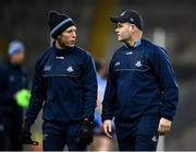 29 January 2022; Dublin manager Dessie Farrell and selector Darren Daly, left, before the Allianz Football League Division 1 match between Dublin and Armagh at Croke Park in Dublin. Photo by Stephen McCarthy/Sportsfile