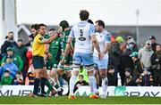 29 January 2022; Referee Nic Berry shows a yellow card to Richie Gray of Glasgow Warriors, 5, during the United Rugby Championship match between Connacht and Glasgow Warriors at the Sportsground in Galway. Photo by Seb Daly/Sportsfile