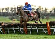 27 January 2022; Court Maid, with Brian Cooper up, jumps the last during John Mulhern Galmoy Hurdle at Gowran Park in Kilkenny. Photo by Harry Murphy/Sportsfile