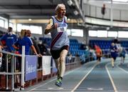 30 January 2022; Peadar McGing of Dundrum South Dublin AC, celebrates winning the over 65 men's 200m during the Irish Life Health National Masters Indoor Championships at TUS Internation Arena in Athlone, Westmeath. Photo by Sam Barnes/Sportsfile