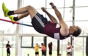 30 January 2022; Aidan O'Donoghue of Mullingar Harriers AC, Westmeath, competing in the over 50 men's high jump during the Irish Life Health National Masters Indoor Championships at TUS International Arena in Athlone, Westmeath. Photo by Sam Barnes/Sportsfile