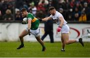 30 January 2022; Adrian Spillane of Kerry is tackled by Kevin O'Callaghan of Kildare during the Allianz Football League Division 1 match between Kildare and Kerry at St Conleth's Park in Newbridge, Kildare. Photo by Stephen McCarthy/Sportsfile