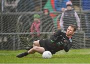 30 January 2022; Mayo goalkeeper Rob Hennelly saves a penalty from Patrick McBrearty of Donegal during the Allianz Football League Division 1 match between Mayo and Donegal at Markievicz Park in Sligo. Photo by Piaras Ó Mídheach/Sportsfile