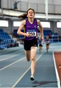 30 January 2022; Anne Gilshinan of Slaney Olympic AC, Wexford, on her way to winning the over 55 women's 800m during the Irish Life Health National Masters Indoor Championships at TUS International Arena in Athlone, Westmeath. Photo by Sam Barnes/Sportsfile
