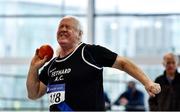 30 January 2022; Miceal McCormack of Fethard AC, Tipperary, competing in the over 75 men's shot put during the Irish Life Health National Masters Indoor Championships at TUS International Arena in Athlone, Westmeath. Photo by Sam Barnes/Sportsfile