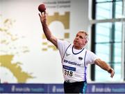 30 January 2022; Murty Kelly of Brow Rangers AC, Kilkenny, competing in the over 70 men's shot put during the Irish Life Health National Masters Indoor Championships at TUS International Arena in Athlone, Westmeath. Photo by Sam Barnes/Sportsfile