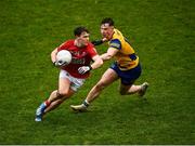 30 January 2022; Kevin O'Donovan of Cork in action against Cian McKeon of Roscommon during the Allianz Football League Division 2 match between Roscommon and Cork at Dr Hyde Park in Roscommon. Photo by David Fitzgerald/Sportsfile