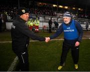 30 January 2022; Kerry manager Jack O'Connor, left, and Kildare manager Glenn Ryan shake hands following the Allianz Football League Division 1 match between Kildare and Kerry at St Conleth's Park in Newbridge, Kildare. Photo by Stephen McCarthy/Sportsfile