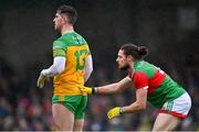 30 January 2022; Padraig O'Hora of Mayo marks Patrick McBrearty of Donegal during the Allianz Football League Division 1 match between Mayo and Donegal at Markievicz Park in Sligo. Photo by Piaras Ó Mídheach/Sportsfile