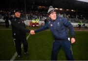30 January 2022; Kildare selector John Doyle, right, and Kerry manager Jack O'Connor shake hands after the Allianz Football League Division 1 match between Kildare and Kerry at St Conleth's Park in Newbridge, Kildare. Photo by Stephen McCarthy/Sportsfile