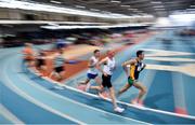 30 January 2022; A general view of athletes competing in the over 40 men's 3000m during the Irish Life Health National Masters Indoor Championships at TUS International Arena in Athlone, Westmeath. Photo by Sam Barnes/Sportsfile