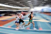 30 January 2022; Niall Sheil of St Killian's AC, Wexford, right, leads the field whilst competing in the over 40 men's 3000m during the Irish Life Health National Masters Indoor Championships at TUS International Arena in Athlone, Westmeath. Photo by Sam Barnes/Sportsfile