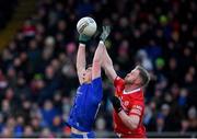 30 January 2022; Shane Carey of Monaghan in action against Frank Burns of Tyrone during the Allianz Football League Division 1 match between Tyrone and Monaghan at O'Neill's Healy Park in Omagh, Tyrone. Photo by Brendan Moran/Sportsfile