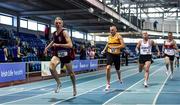 30 January 2022; Kevin Lynch of Lios Tuathail AC, Kerry, left, crosses the line to win the over 45 men's 400m during the Irish Life Health National Masters Indoor Championships at TUS International Arena in Athlone, Westmeath. Photo by Sam Barnes/Sportsfile