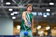 30 January 2022; Verena Fenlon of St Joseph's AC, Kilkenny, competing in the over 50 women's weight for distance during the Irish Life Health National Masters Indoor Championships at TUS International Arena in Athlone, Westmeath. Photo by Sam Barnes/Sportsfile