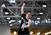 30 January 2022; Aine Cullen of United Striders AC, competing in the over 40 women's weight for distance during the Irish Life Health National Masters Indoor Championships at TUS International Arena in Athlone, Westmeath. Photo by Sam Barnes/Sportsfile