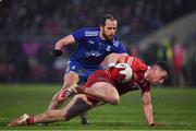 30 January 2022; Liam Rafferty of Tyrone in action against  Conor Boyle of Monaghan during the Allianz Football League Division 1 match between Tyrone and Monaghan at O'Neill's Healy Park in Omagh, Tyrone. Photo by Brendan Moran/Sportsfile