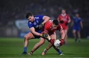 30 January 2022; Liam Rafferty of Tyrone gains possession ahed of Darren Hughes of Monaghan during the Allianz Football League Division 1 match between Tyrone and Monaghan at O'Neill's Healy Park in Omagh, Tyrone. Photo by Brendan Moran/Sportsfile