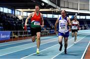 30 January 2022; A general view of the action in the Master's Men 4x200m relay during the Irish Life Health National Masters Indoor Championships at TUS International Arena in Athlone, Westmeath. Photo by Sam Barnes/Sportsfile