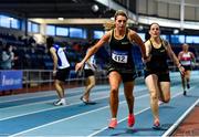 30 January 2022; Athletes from Omagh Harriers, Tyrone, pass the baton on their way to winning the Master's Womens 4x200m relay during the Irish Life Health National Masters Indoor Championships at TUS International Arena in Athlone, Westmeath. Photo by Sam Barnes/Sportsfile