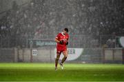 30 January 2022; Darren McCurry of Tyrone endured a heavy rain shower during the Allianz Football League Division 1 match between Tyrone and Monaghan at O'Neill's Healy Park in Omagh, Tyrone. Photo by Brendan Moran/Sportsfile