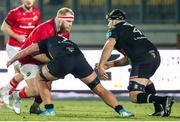29 January 2022; Jeremy Loughman of Munster in action against Iacopo Bianchi, left, and David Sisi of Zebre during the United Rugby Championship match between Zebre Parma and Munster at Stadio Sergio Lanfranchi in Parma, Italy. Photo by Roberto Bregani/Sportsfile