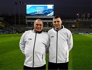 29 January 2022; Umpires PJ and Shane Farrell, right, before the Walsh Cup Final match between Dublin and Wexford at Croke Park in Dublin. Photo by Ray McManus/Sportsfile