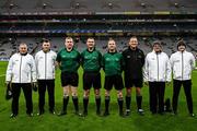 29 January 2022; Match referee Patrick Murphy and his officials before the Walsh Cup Final match between Dublin and Wexford at Croke Park in Dublin. Photo by Ray McManus/Sportsfile