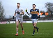 30 January 2022; Kerry goalkeeper Shane Murphy and Daniel Flynn of Kildare at half-time of the Allianz Football League Division 1 match between Kildare and Kerry at St Conleth's Park in Newbridge, Kildare. Photo by Stephen McCarthy/Sportsfile