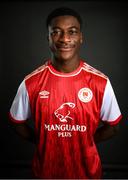 31 January 2022; James Abankwah poses for a portrait during a St Patrick's Athletic squad portrait session at Ballyoulster United Football Club in Kildare. Photo by Stephen McCarthy/Sportsfile