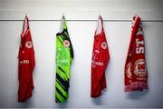 31 January 2022; A general view of St Patrick's Athletic jerseys during a squad portrait session at Ballyoulster United Football Club in Kildare. Photo by Stephen McCarthy/Sportsfile
